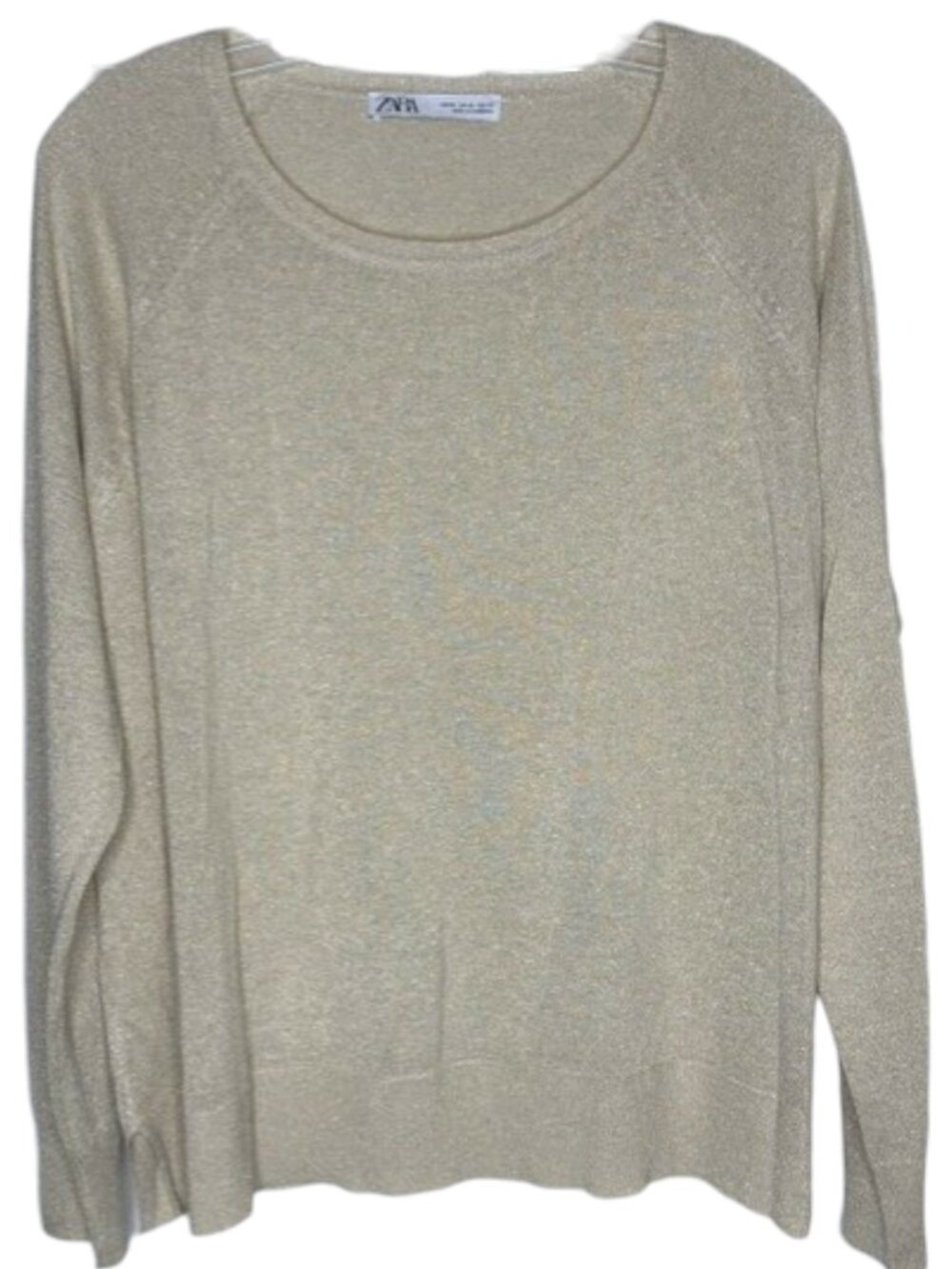 Zara Metallic Thread Fine Knit Sweater - Tan/Gold - EU XL/US XL/ MEX 32